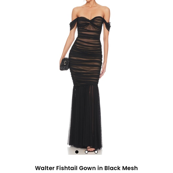 Walter Fishtail Gown in Black Mesh Norma Kamali